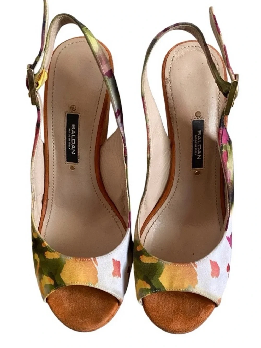 Baldan hi wedge floral/suede slingback platform shoes 36.5